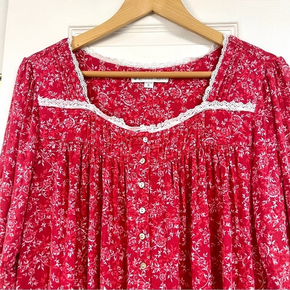 Eileen West Modal Long Sleeve RUFFLED Trim Nightgown Small S Red Floral Pajamas - Picture 3 of 10